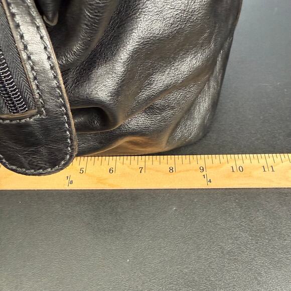 FOSSIL Men Black Leather Duffel Dr Bag Style Weekender Overnight Travel Carry-On - Picture 7 of 12